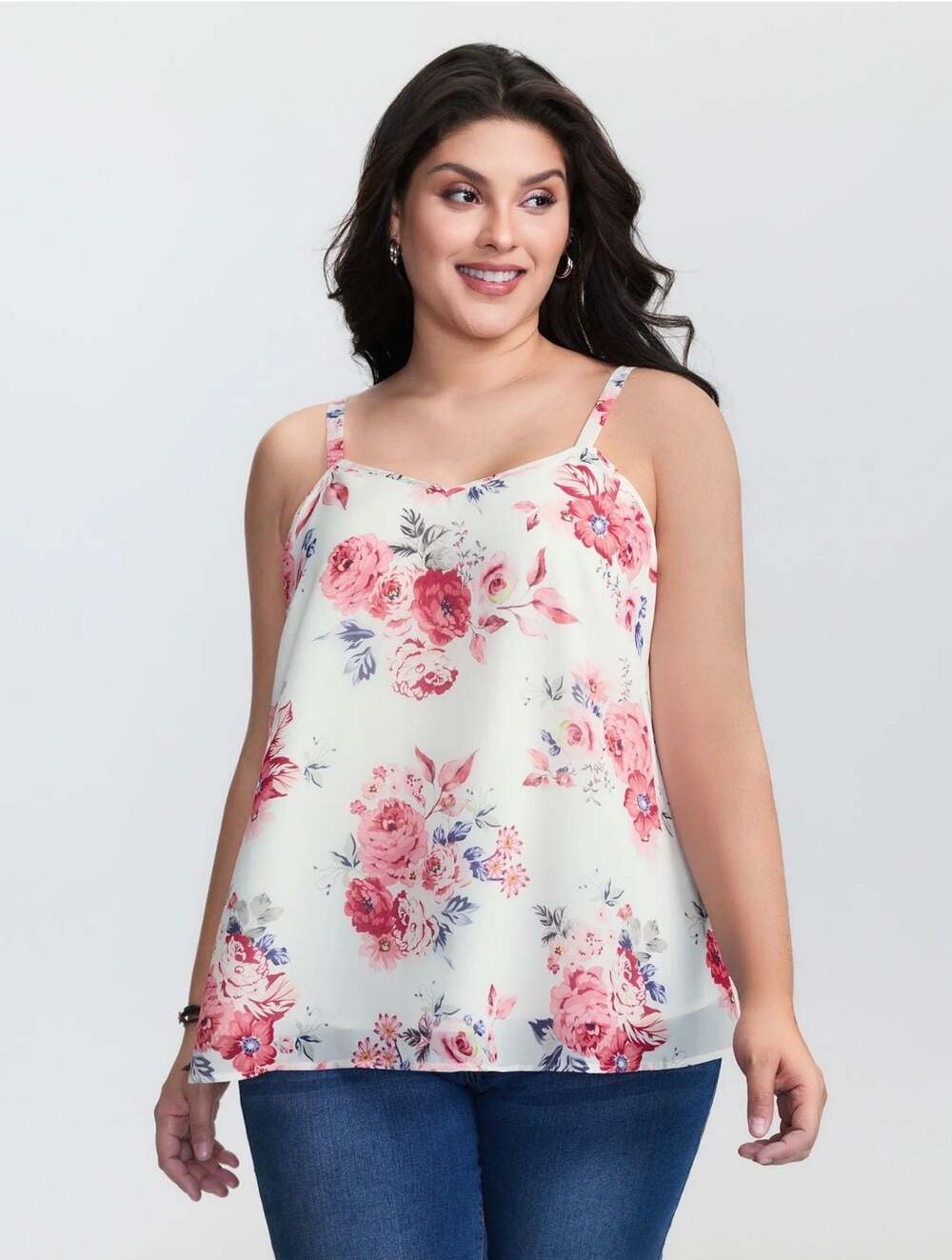 BloomChic Women's Plus Size Sleeveless Floral Print Flowy Camisole Tank Top
